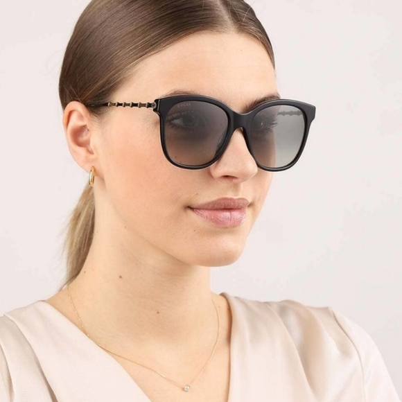 GUCCI Brown Tortoise Havana Green Gradient Lens Square Sunglasses Bamboo GG NWT - Picture 11 of 14